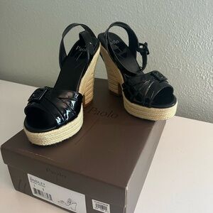 Paolo Black Wedge Sandals